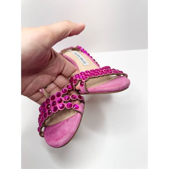 Charles David Sandals Ladies Size 5 Pink Rhinestones Suede Ankle Strap Heels - Picture 7 of 10
